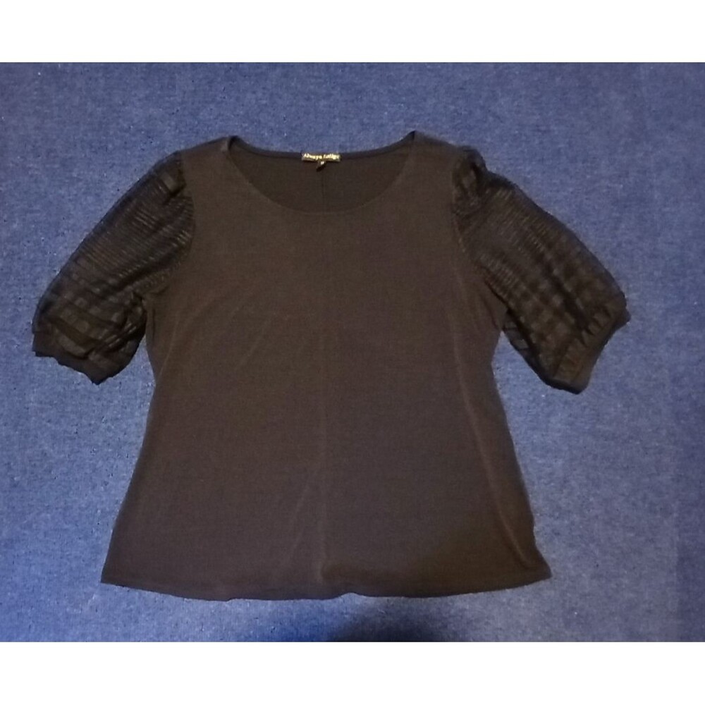 Always Indigo Black Blouse See Thru Lace  Sleeves 1X